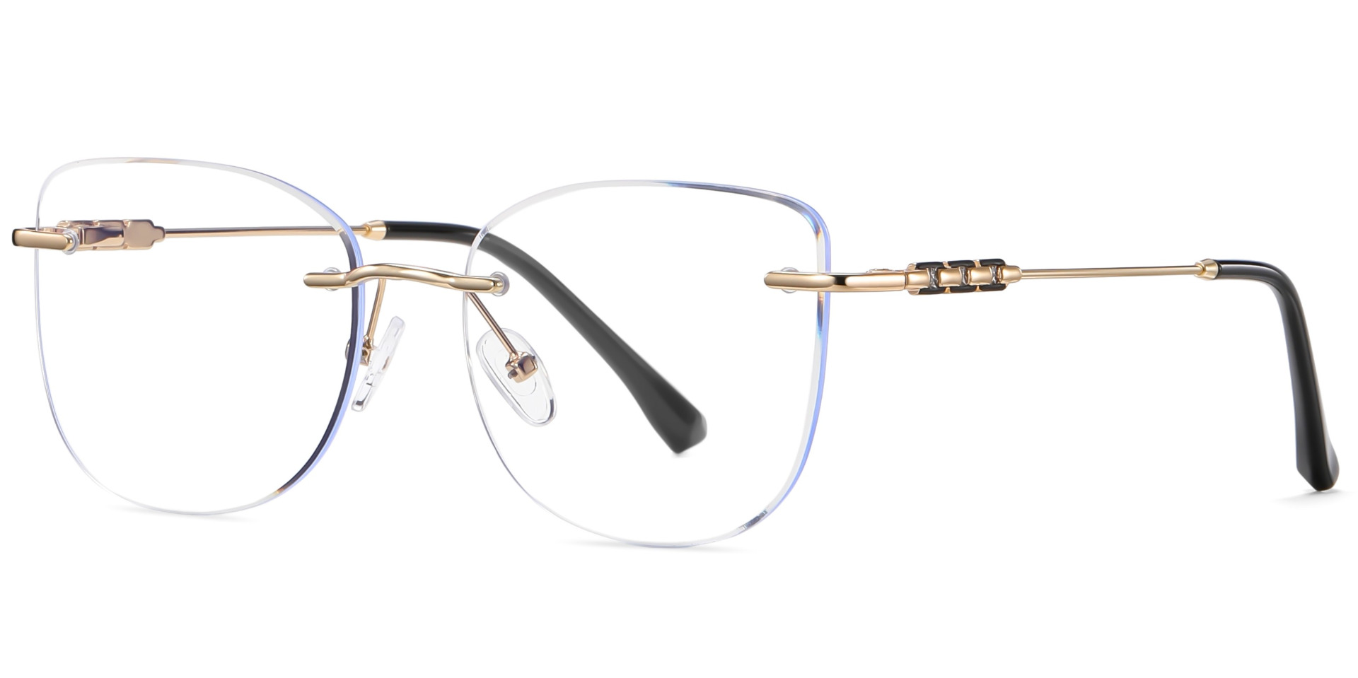 Sarah Cat Eye Rimless Eyeglasses Gold Black - Spring Hinge Prescription Glasses For Women