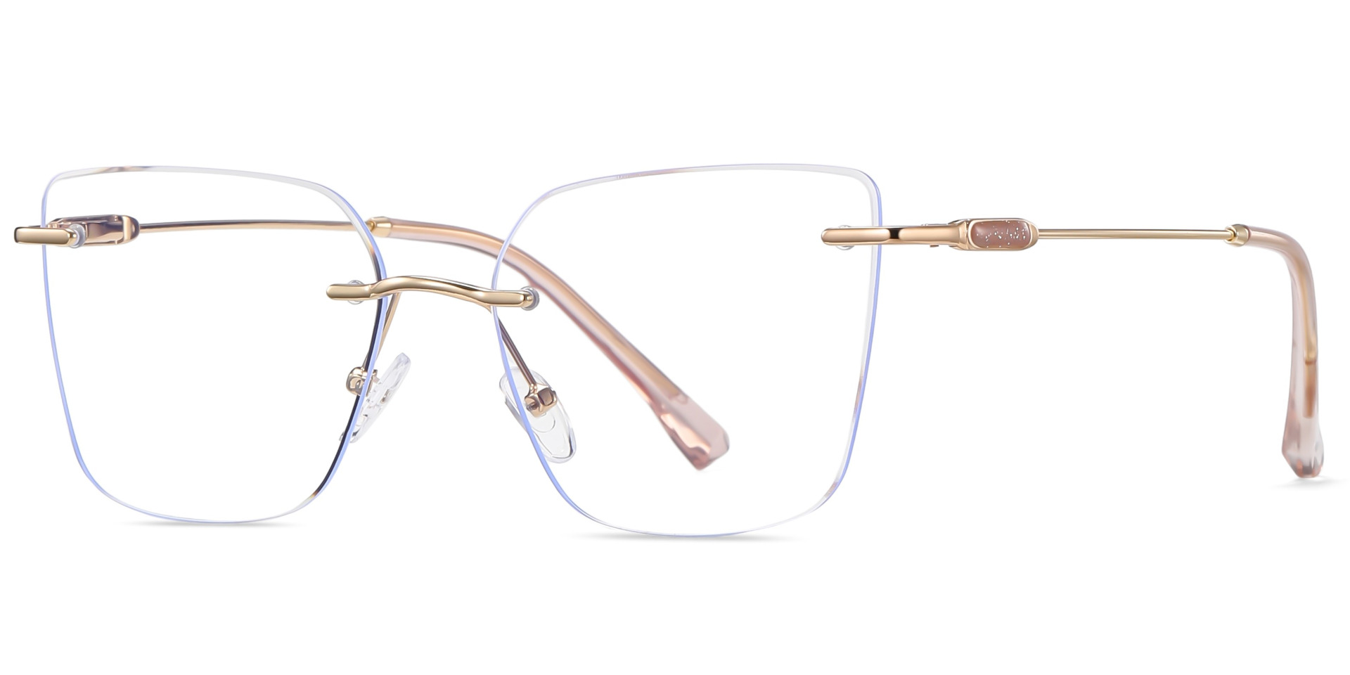 Everett Cat Eye Rimless Eyeglasses Gold Pink - Spring Hinge Prescription Glasses For Women