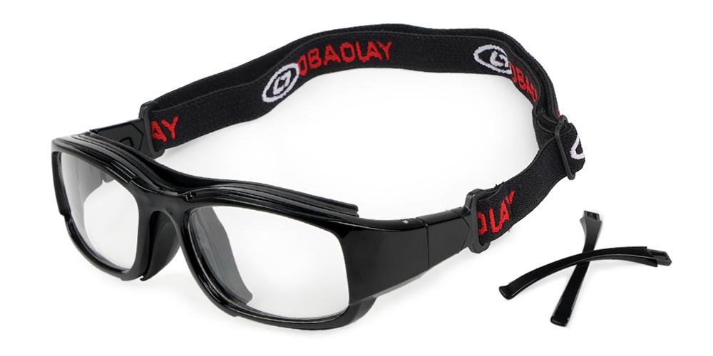 Alberta Black Prescription Sports Goggles - Interchangeable temple arms and headband - Soccer, Basketball, Baseball